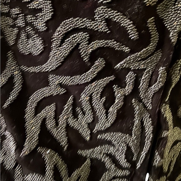 Tadashi Vintage Black Velvet Beaded Mesh Sleeve V-Neck Party Evening Top M - Picture 7 of 12